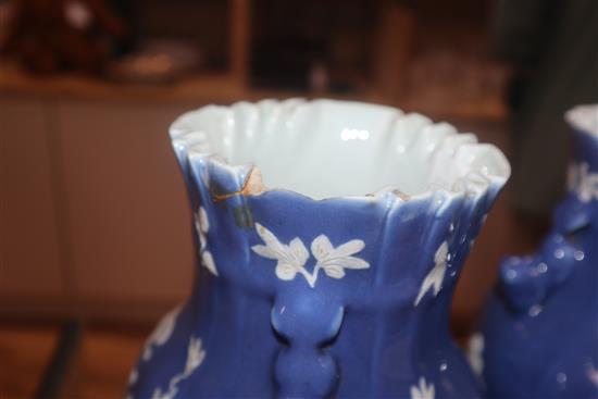 A pair of 19th century Chinese blue ground vases, with white floral decoration